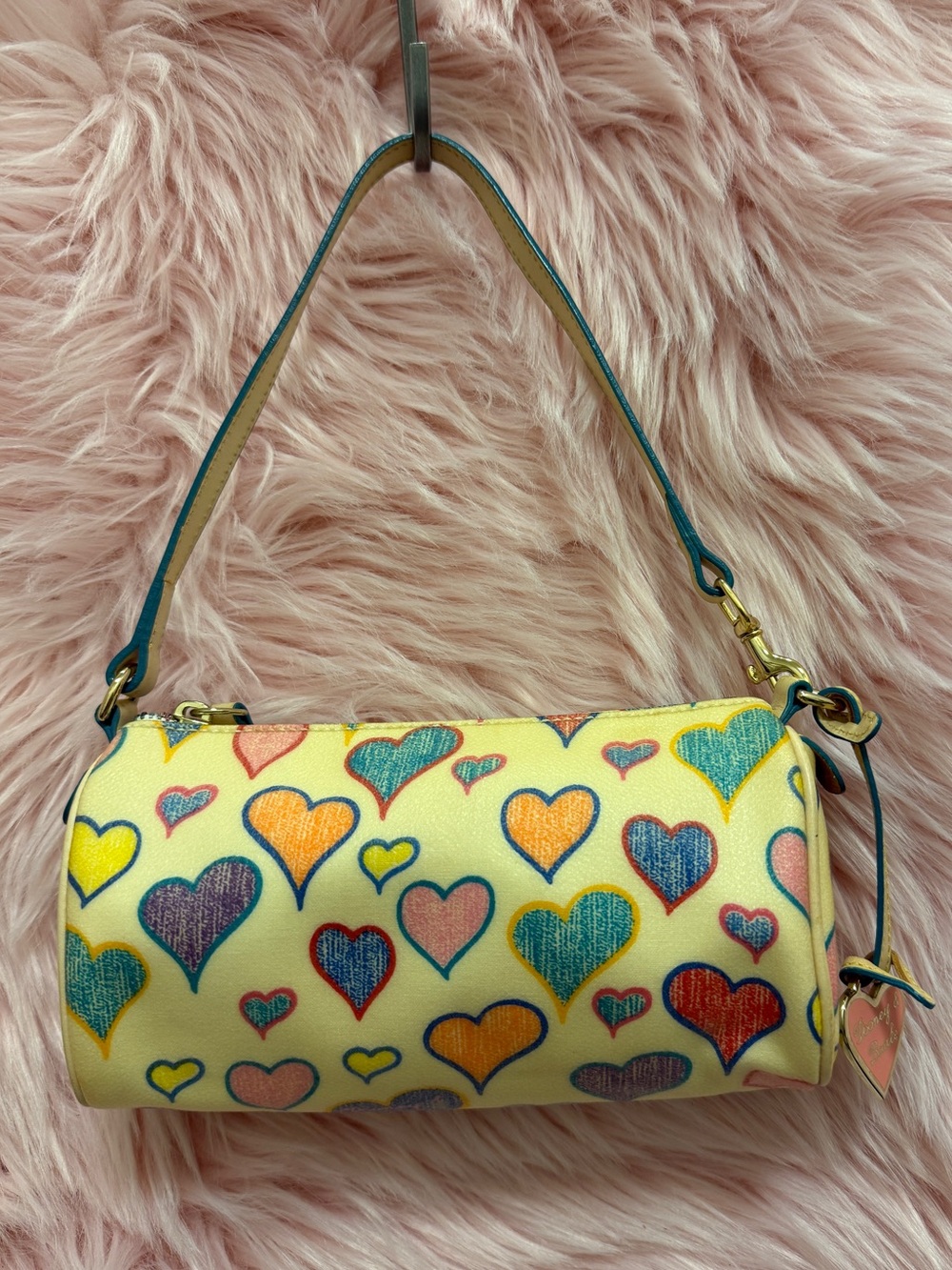 Vintage Dooney & Bourke Cream/Yellow Multi-Heart Shoulder Bag - Picture 2 of 7